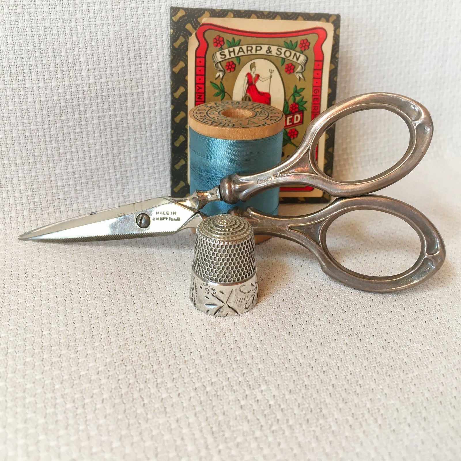 Sterling Silver Thimble & Sterling Silver Sewing Scissors
