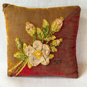 Victorian Era Silk Velvet Pin Cushion, Hand Stitched