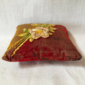 Victorian Era Silk Velvet Pin Cushion, Hand Stitched