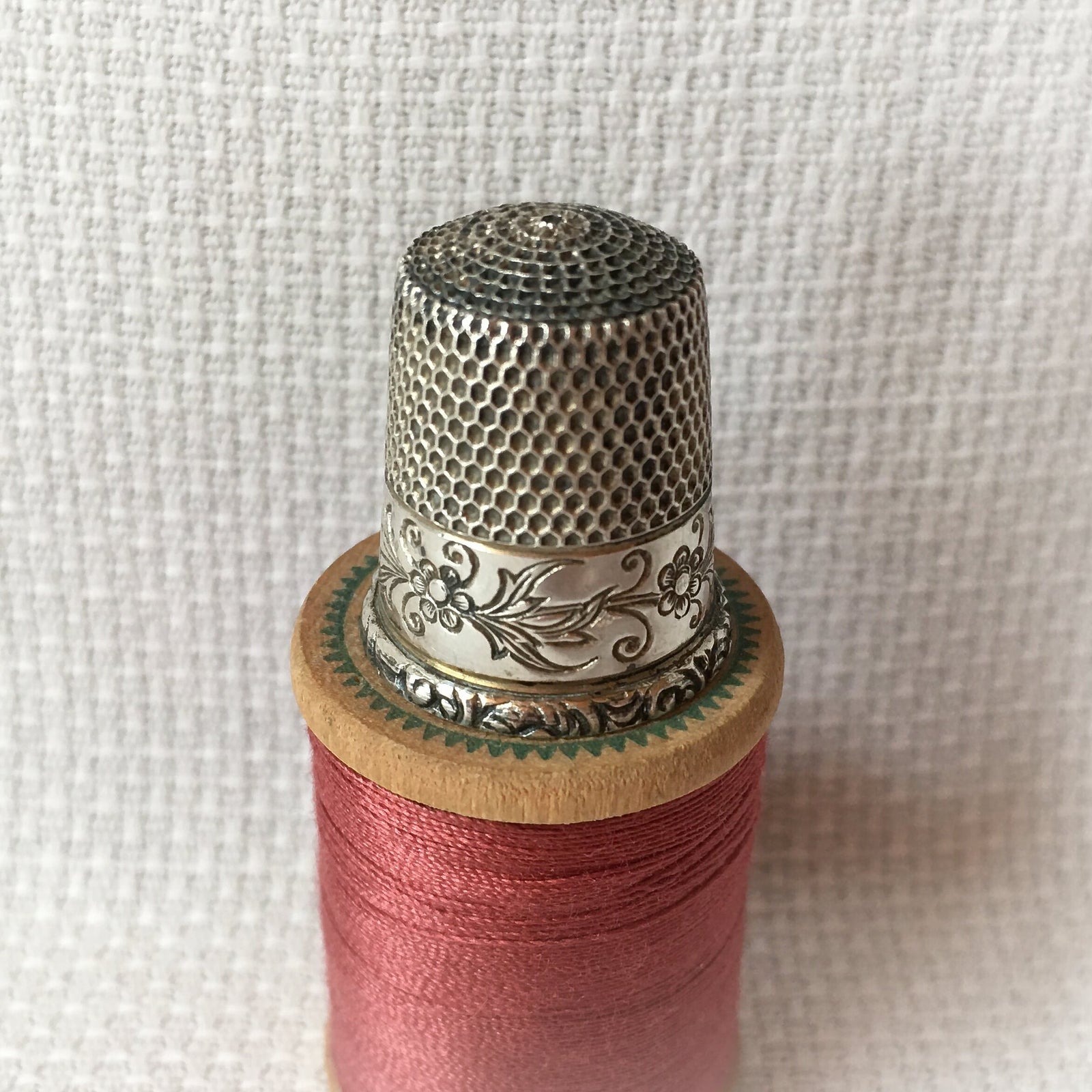 Early 1900's Sterling Silver Thimble Simons Bros, Floral Design, Size 10