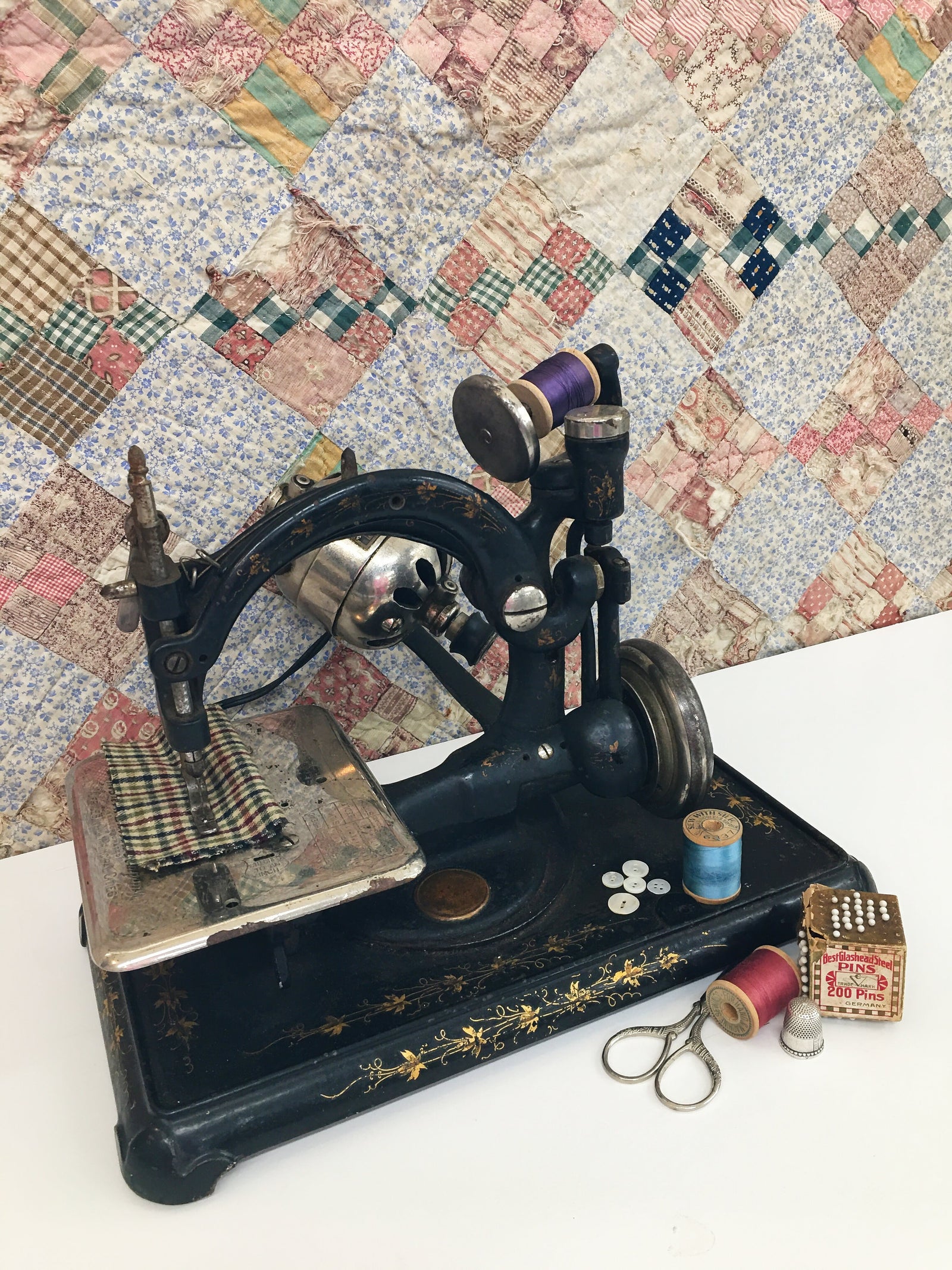 1910s–1920s Western Electric Sewing Machine with Original Wooden Case