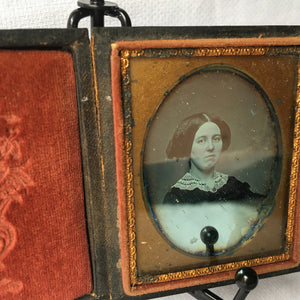 Antique Ambrotype Photo of Victorian Woman in Velvet Lined Union Case