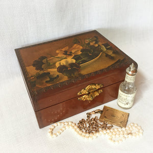 Edwardian Era Celluloid Floral Jewelry or Keepsake Box, Dated 1901