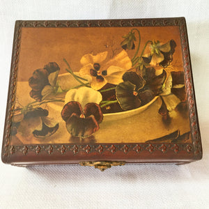 Edwardian Era Celluloid Floral Jewelry or Keepsake Box, Dated 1901