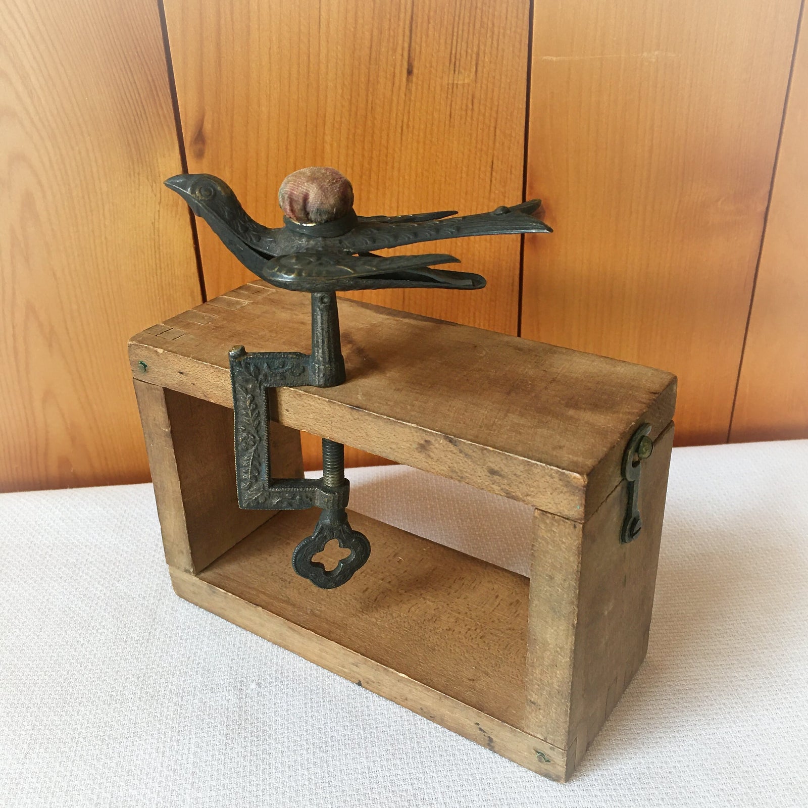 Victorian Era Sewing Bird with Original Pin Cushion, Patented Feb 15 1853