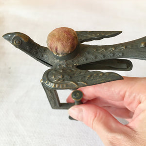 Victorian Era Sewing Bird with Original Pin Cushion, Patented Feb 15 1853