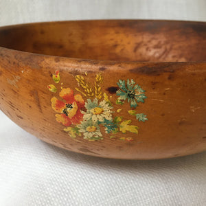 Vintage Mid Century Decoupage Wooden Bowl