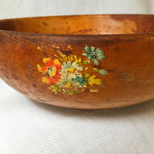 Vintage Mid Century Decoupage Wooden Bowl