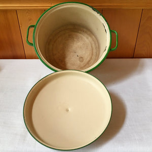 Vintage 1920s-1940s Cream and Green Kitchen Collection, Enamelware, Candy Tin, Rawleigh Baking Powder Tin, Bowl, Utensils