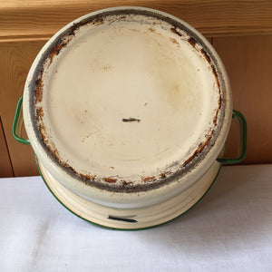 Vintage 1920s-1940s Cream and Green Kitchen Collection, Enamelware, Candy Tin, Rawleigh Baking Powder Tin, Bowl, Utensils