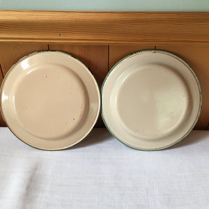 Vintage 1920s-1940s Cream and Green Kitchen Collection, Enamelware, Candy Tin, Rawleigh Baking Powder Tin, Bowl, Utensils
