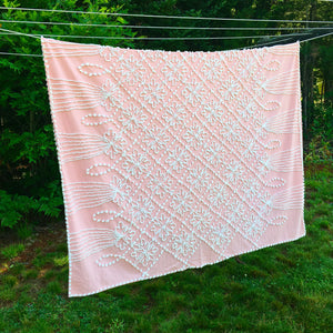 Vintage Mid Century Pink Chenille Cotton Bedspread