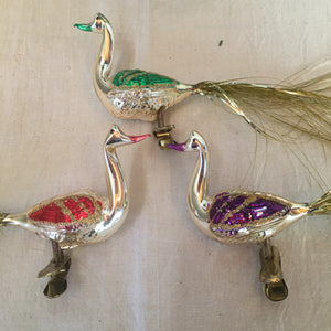Vintage Holiday Collection!  2 Porcelain Boots and 3 Holiday Birds with Tinsel Tail Feathers