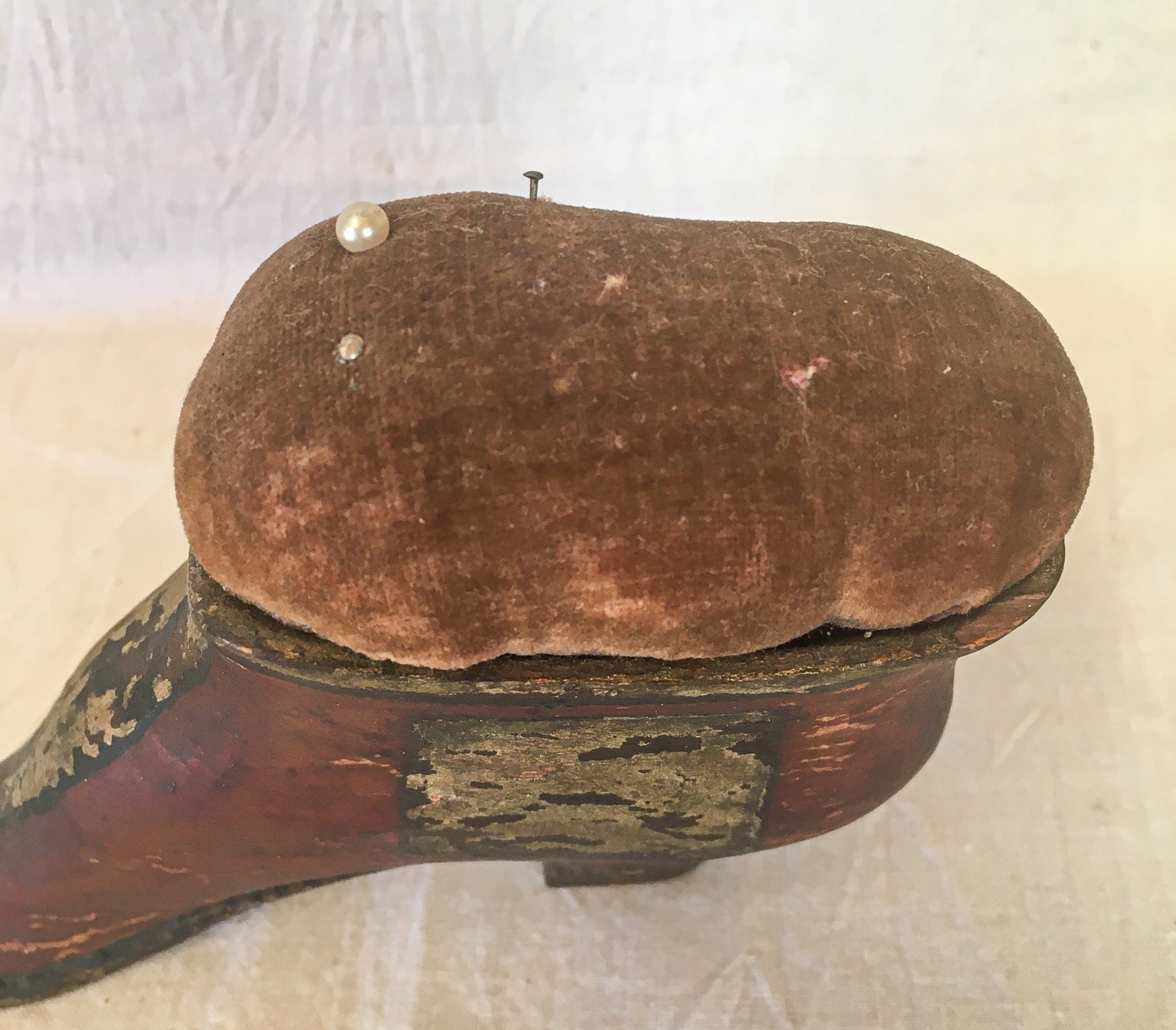 19th Century Wooden Shoe Pin Cushion