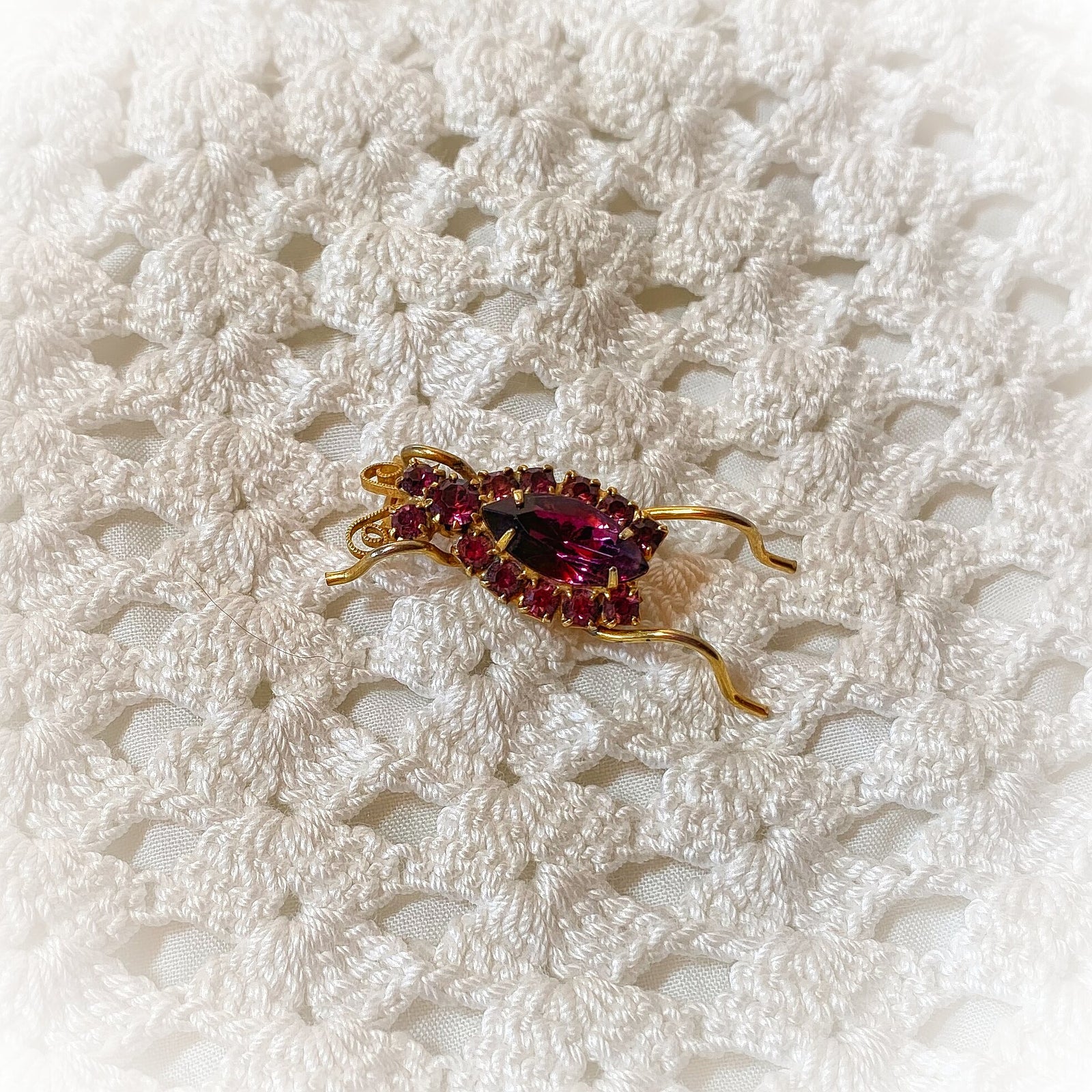 Vintage Mid Century Purple Rhinestone Insect Brooch, 1950s -1960s Costume Jewelry