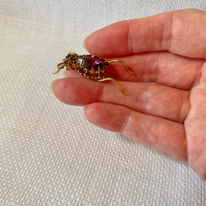 Vintage Mid Century Purple Rhinestone Insect Brooch, 1950s -1960s Costume Jewelry
