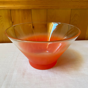 Vintage Mid Century Frosted Orange Ombre Glass Chip & Dip Set with Metal Holder