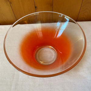 Vintage Mid Century Frosted Orange Ombre Glass Chip & Dip Set with Metal Holder