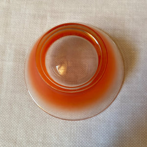 Vintage Mid Century Frosted Orange Ombre Glass Chip & Dip Set with Metal Holder