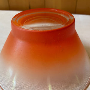 Vintage Mid Century Frosted Orange Ombre Glass Chip & Dip Set with Metal Holder