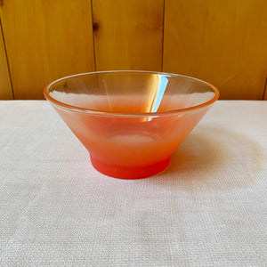 Vintage Mid Century Frosted Orange Ombre Glass Chip & Dip Set with Metal Holder
