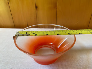 Vintage Mid Century Frosted Orange Ombre Glass Chip & Dip Set with Metal Holder
