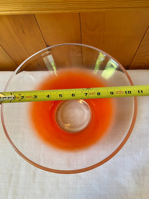 Vintage Mid Century Frosted Orange Ombre Glass Chip & Dip Set with Metal Holder