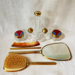 Vintage Art Deco 1930's - 1940s Complete Vanity Dresser Set in Fitted Case