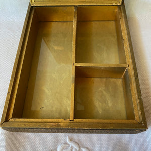 Vintage 1930s Wood Jewelry Box with Mirror and Divided Glass Interior