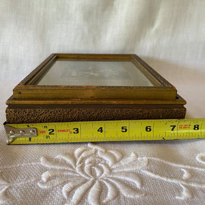 Vintage 1930s Wood Jewelry Box with Mirror and Divided Glass Interior