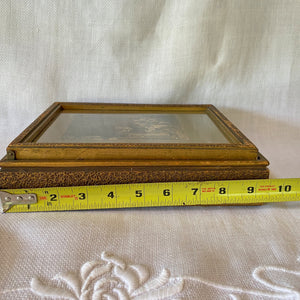 Vintage 1930s Wood Jewelry Box with Mirror and Divided Glass Interior