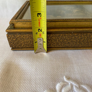 Vintage 1930s Wood Jewelry Box with Mirror and Divided Glass Interior