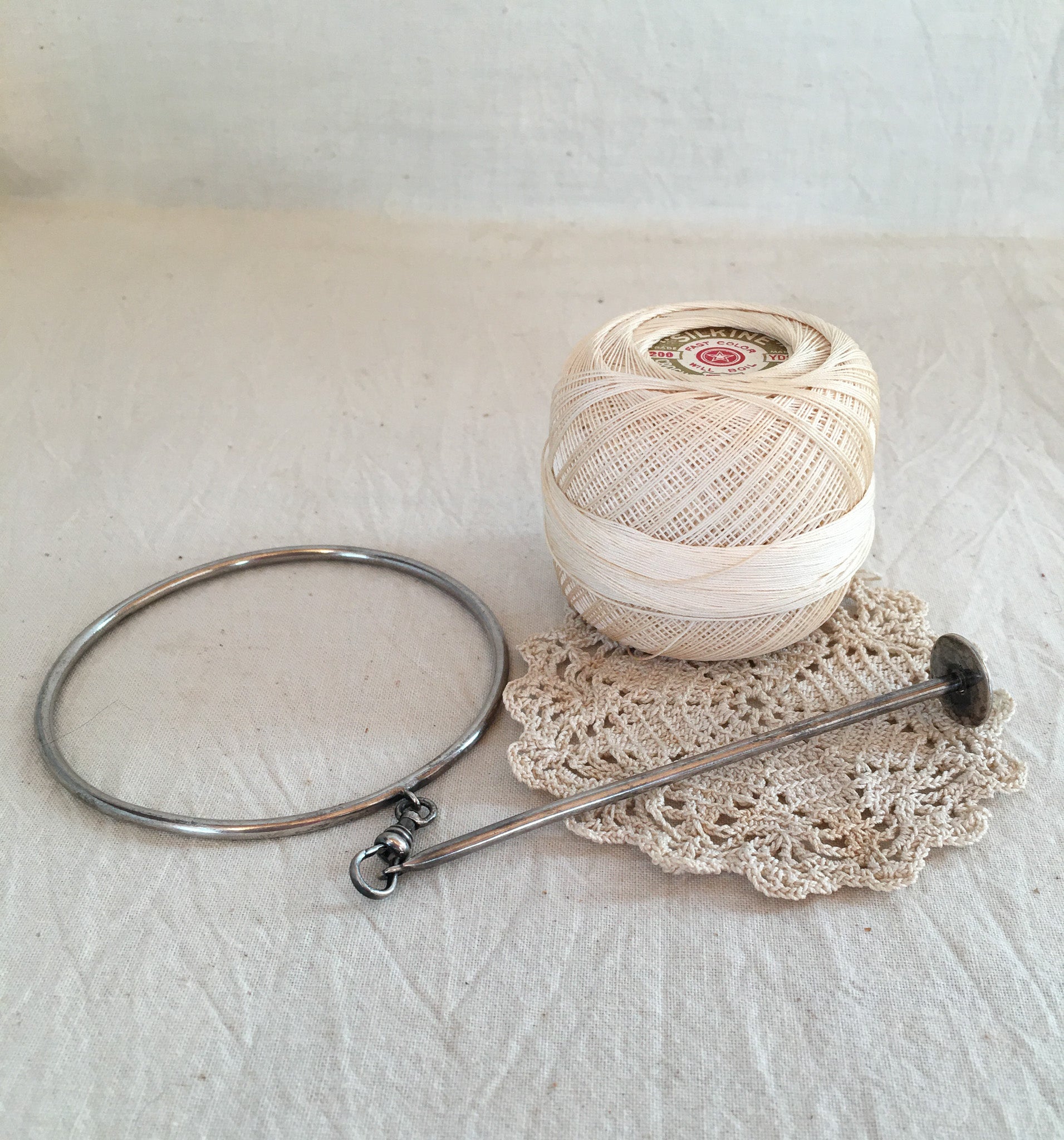Sterling Silver Wrist/Bracelet Style Yarn Ball Holder, with Guilloche Decoration