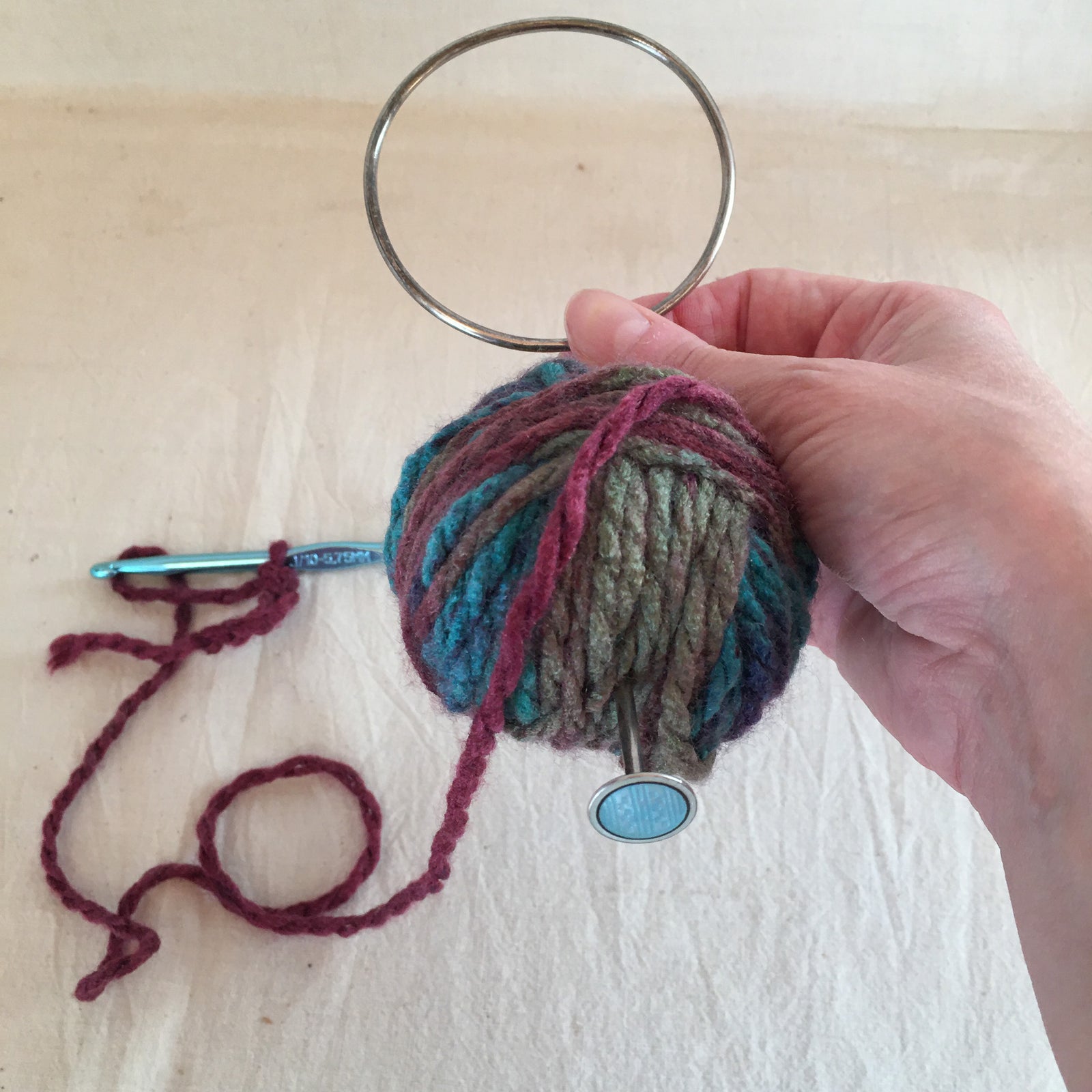 Sterling Silver Wrist/Bracelet Style Yarn Ball Holder, with Guilloche Decoration