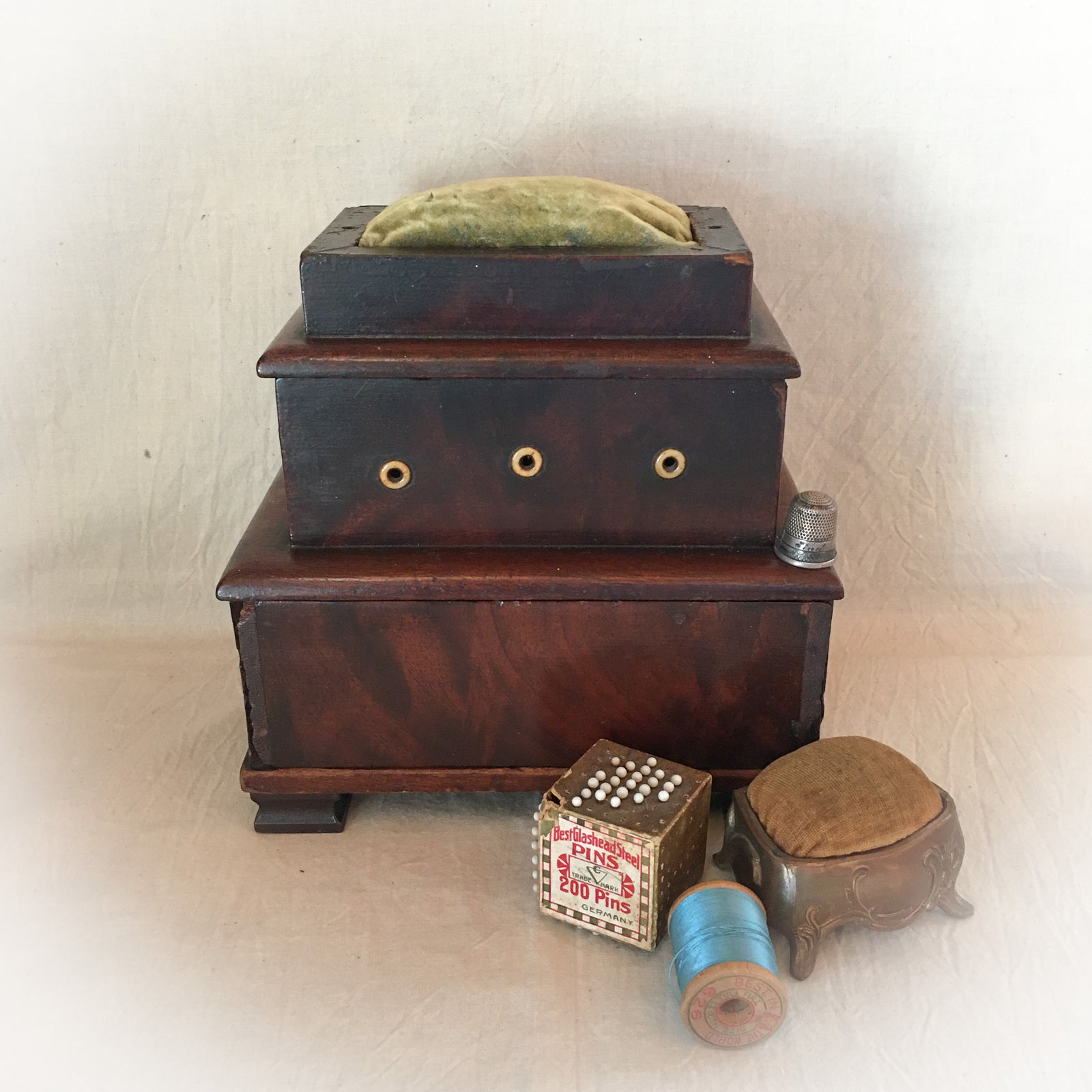 Mid to Late 1800’s Sewing Box, Burled Wood