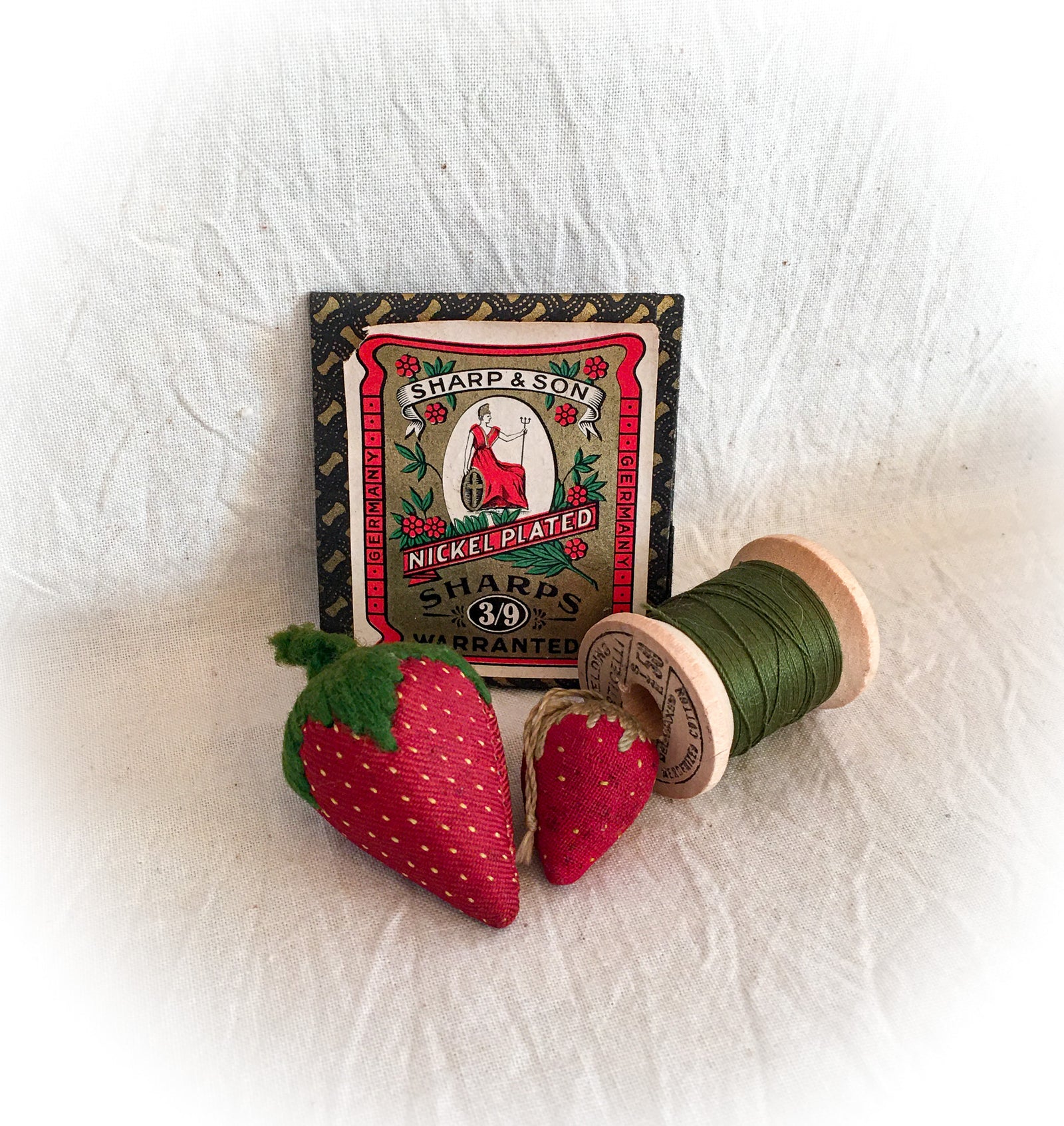 Set of 2 Antique Silk Strawberry Emeries