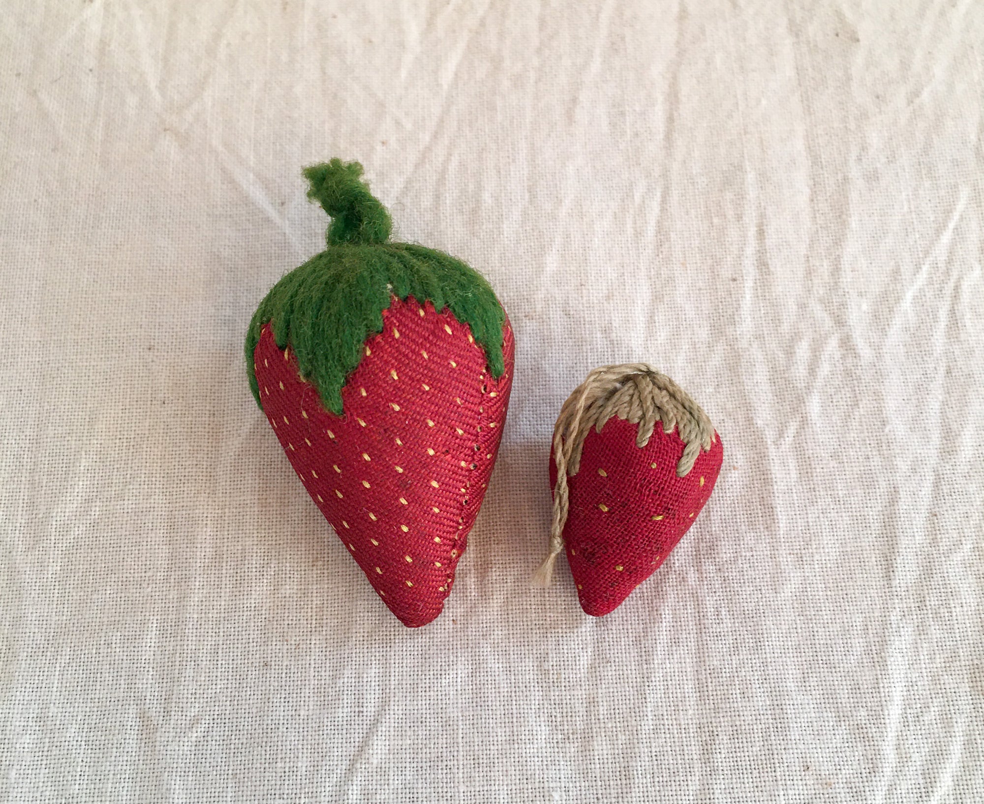 Set of 2 Antique Silk Strawberry Emeries