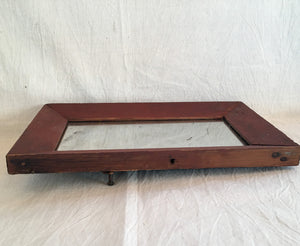 1800’s Primitive Ogee Mirror in Red Paint, Smoky Glass