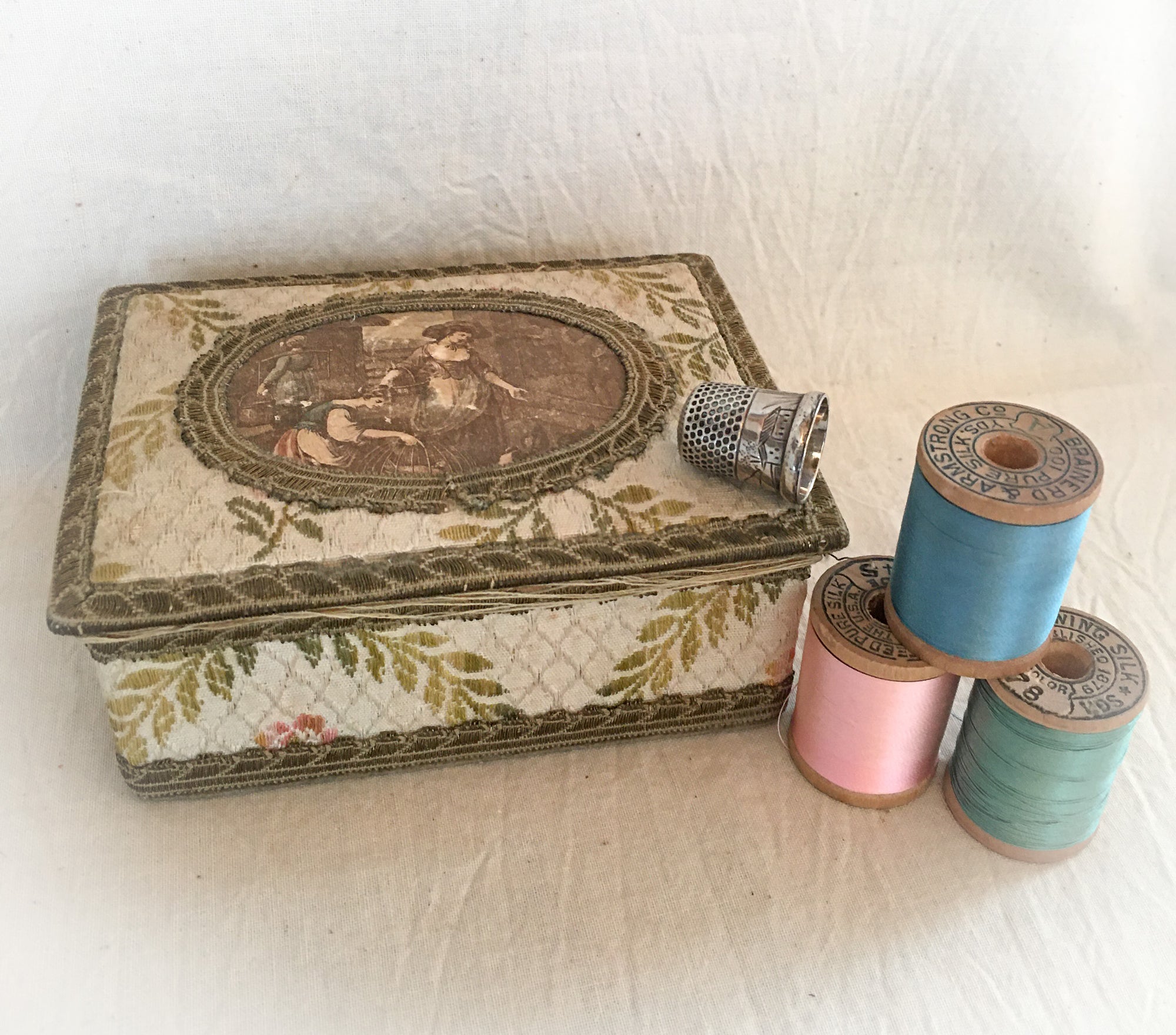 Vintage Keepsake Box with Shell and Porcelain Buttons