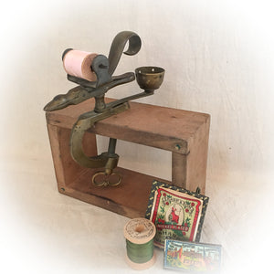Mid 1800’s, Victorian Era Brass Sewing Bird/Clamp with Spool Holder and Pin Cushion Cup
