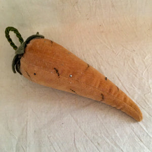 Antique Velvet Carrot Pin Cushion, Handstitched