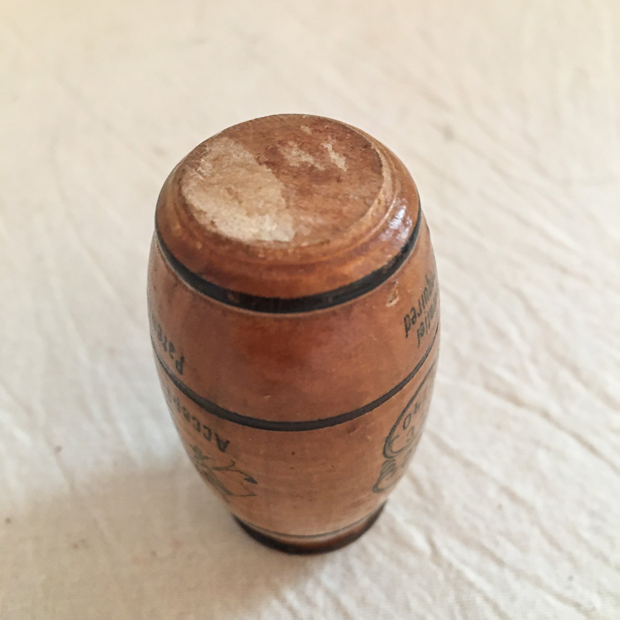 Early 1900’s Treen Barrel Shaped Needle Case, Asbro, Made in Germany