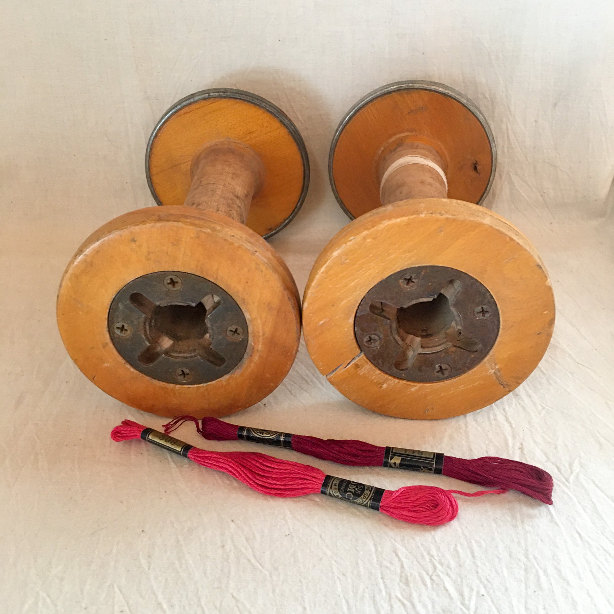Set of 2 Wooden Spools, 7.5” long