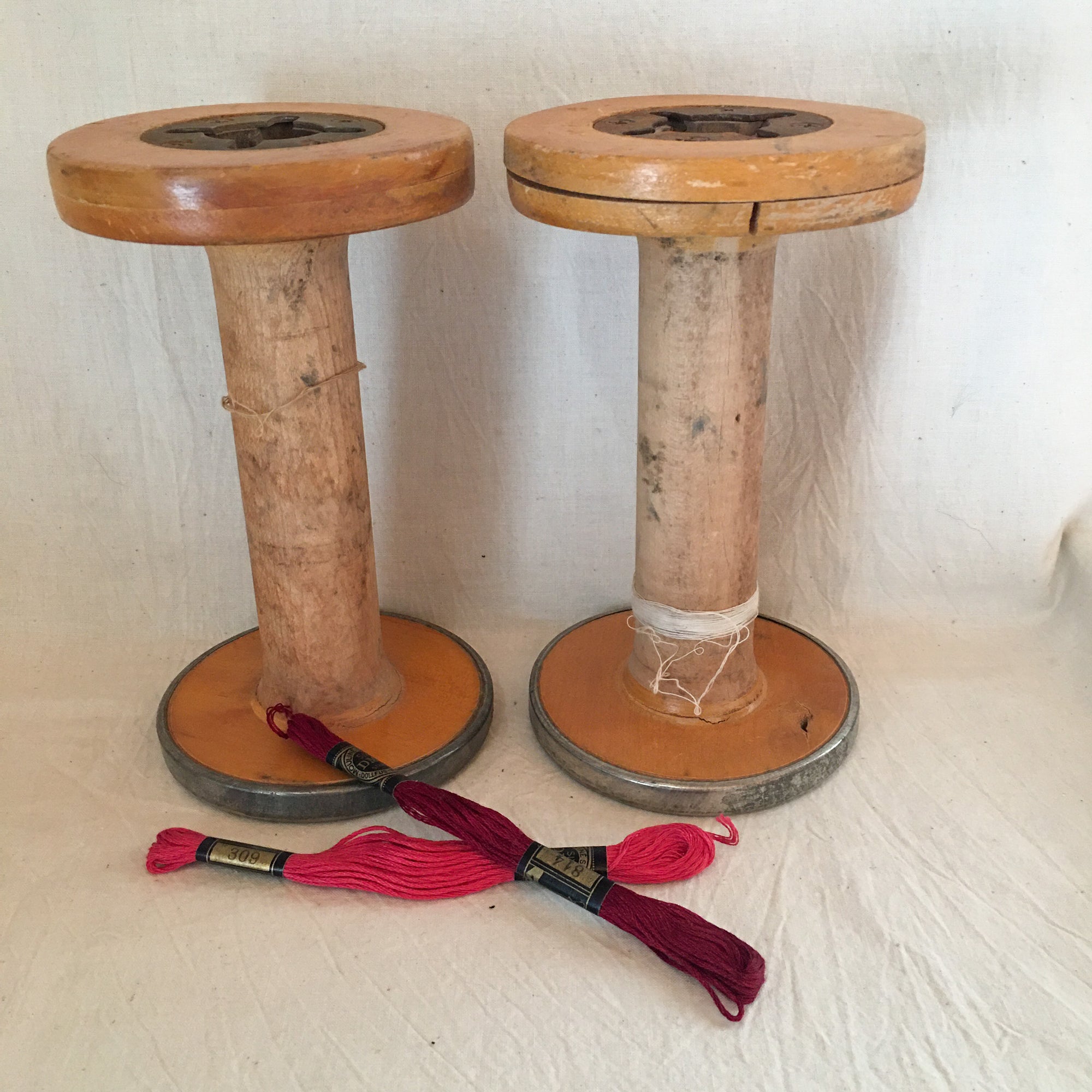 Set of 2 Wooden Spools, 7.5” long
