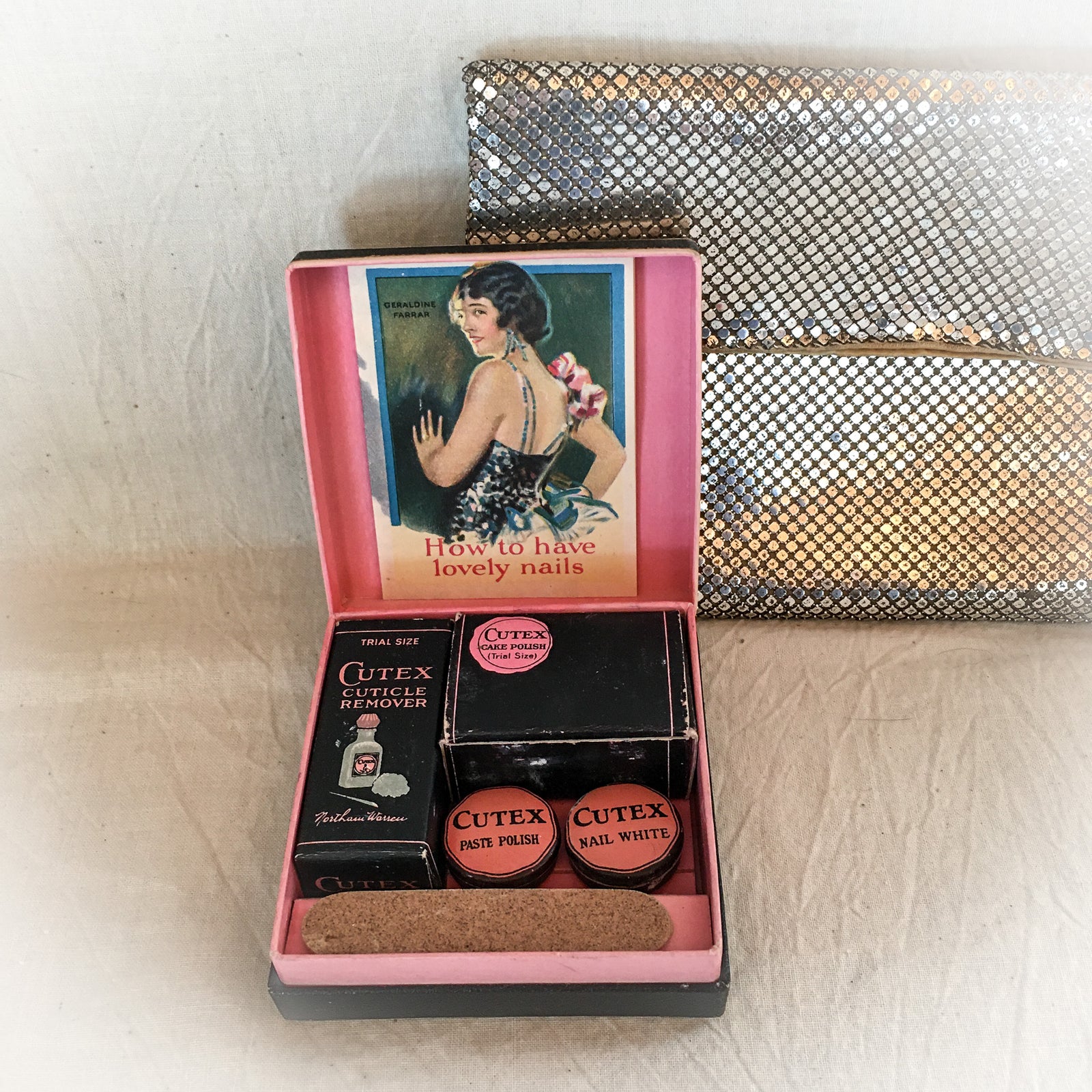 1922 Cutex Compact Manicure Set, Complete, Featuring Geraldine Farrar