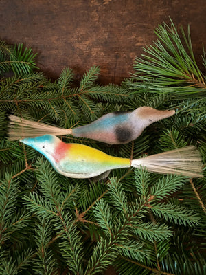 1960’S Christmas Tree Ornaments, Birds with Brush Tails