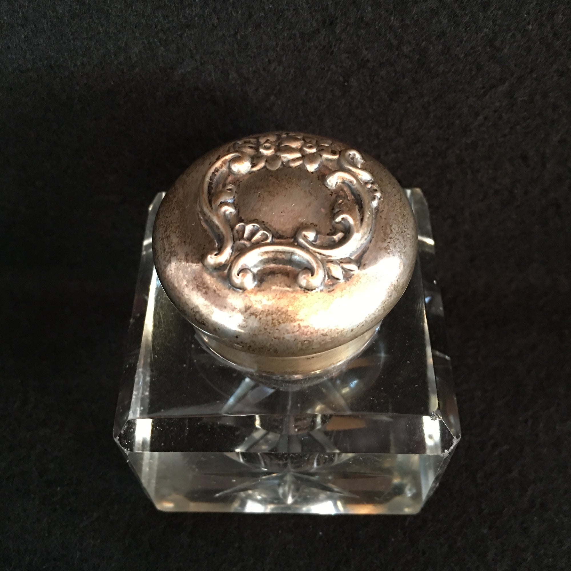 Victorian Era Sterling Silver and Cut-Glass Inkwell