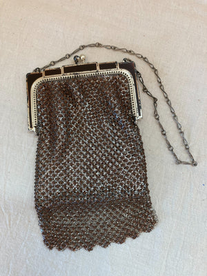 1920's Trio:  Whiting and Davis Enameled Purse, Silk Velvet Beaded Embellishment, and FMCO Compact