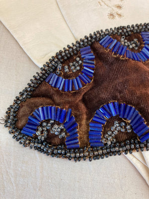1920's Trio:  Whiting and Davis Enameled Purse, Silk Velvet Beaded Embellishment, and FMCO Compact