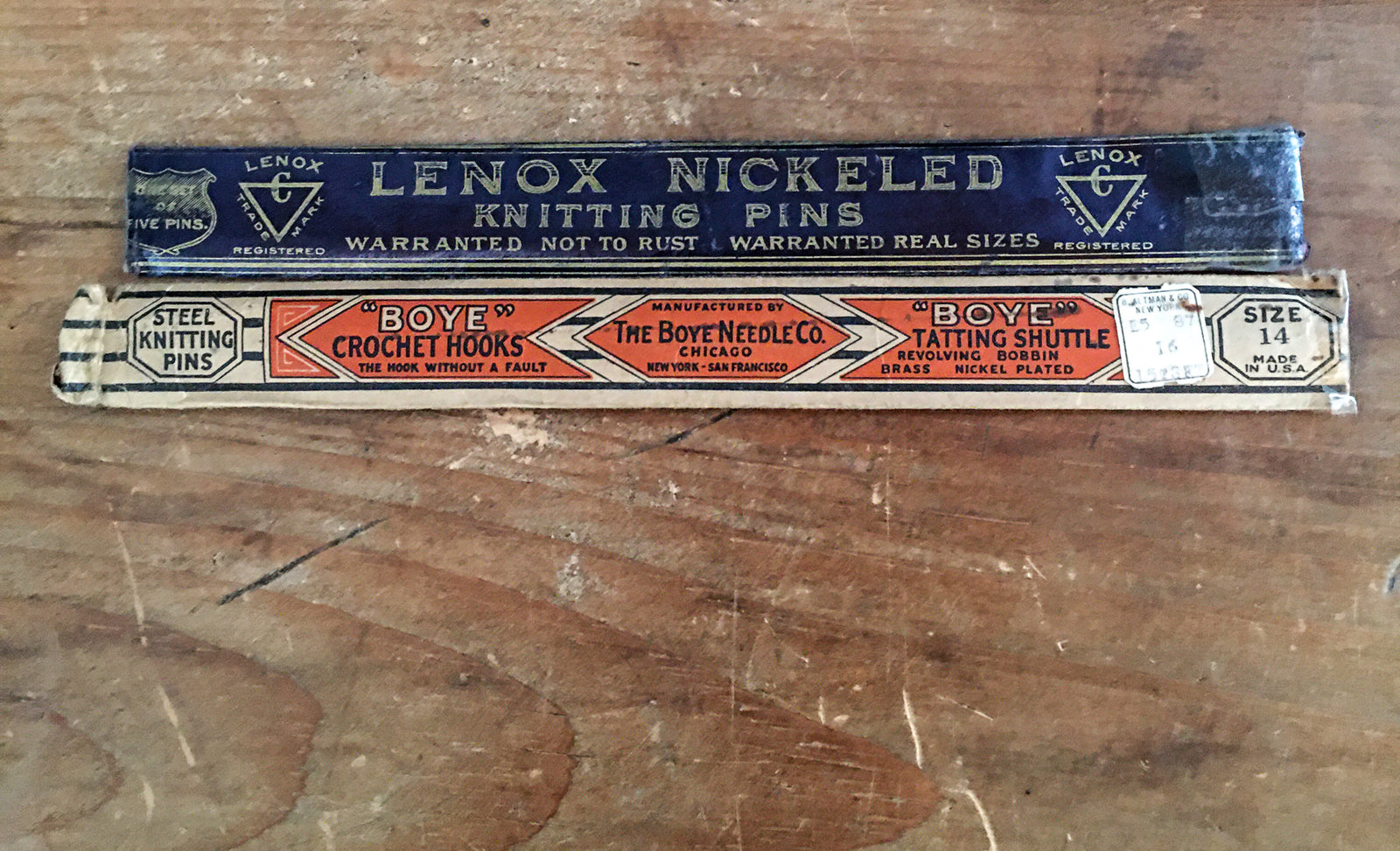 2 Packages, 1920's - 1930's Lenox Nickeled Knitting Pins and Boye Knitting Pins